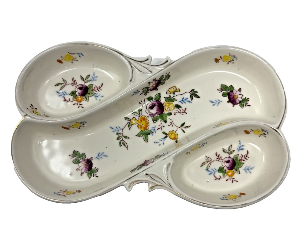 Vintage Floral Divided Relish Ceramic Dish Made in Japan 8.5"x5" EUC